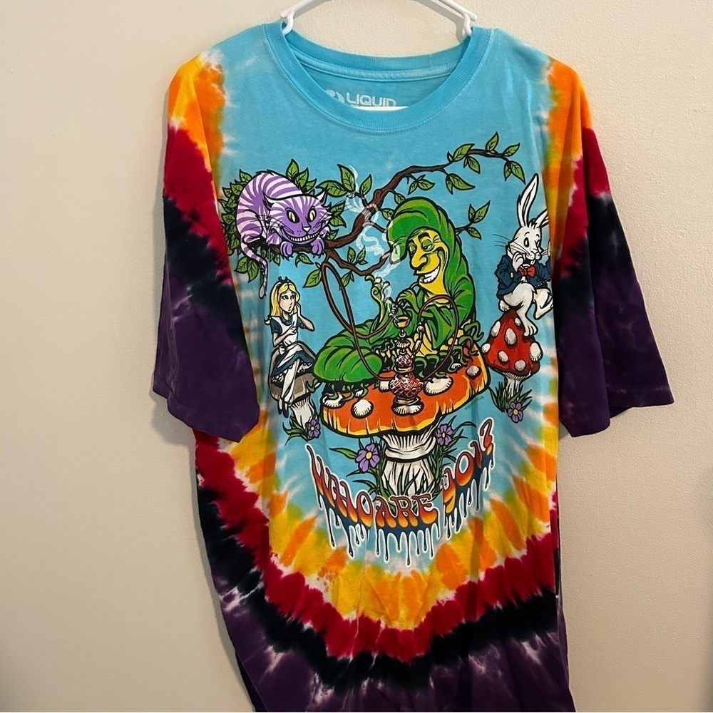 2014 Alice In Wonderland Who Are You Tie Dye Shirt Size XXL Liquid Blue